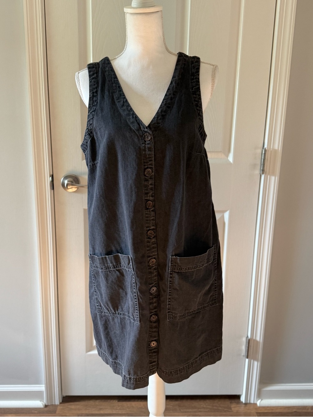 Old Navy Black Button-Front Denim Pinafore Dress